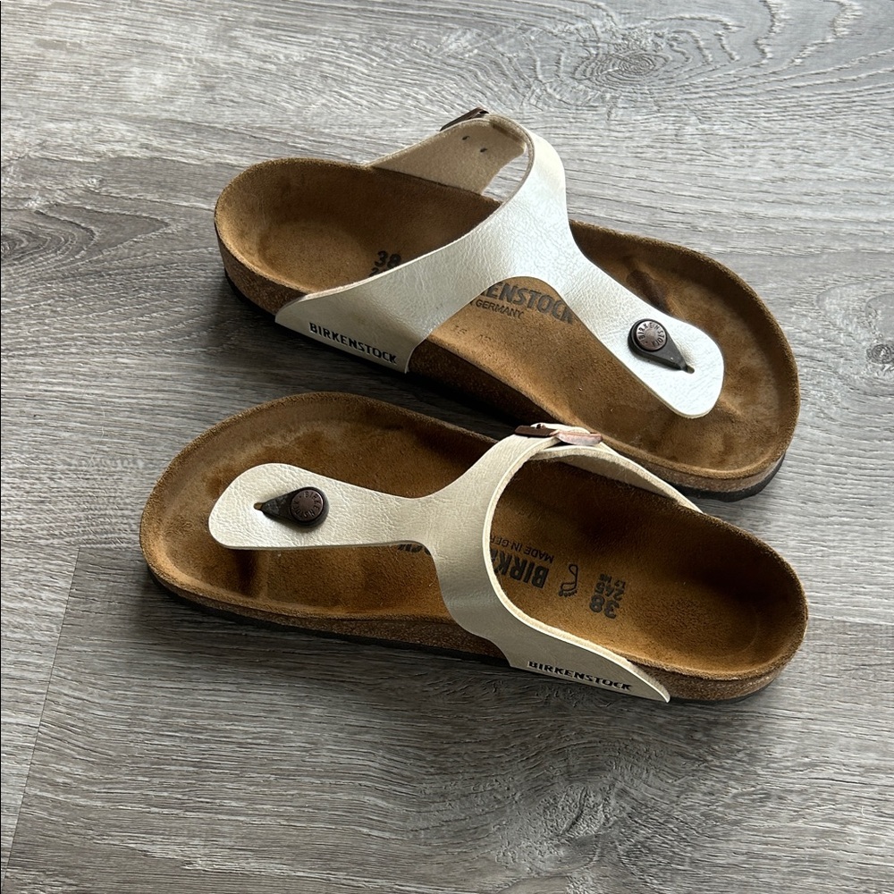 Birkenstock White and Brown Sandals size 38